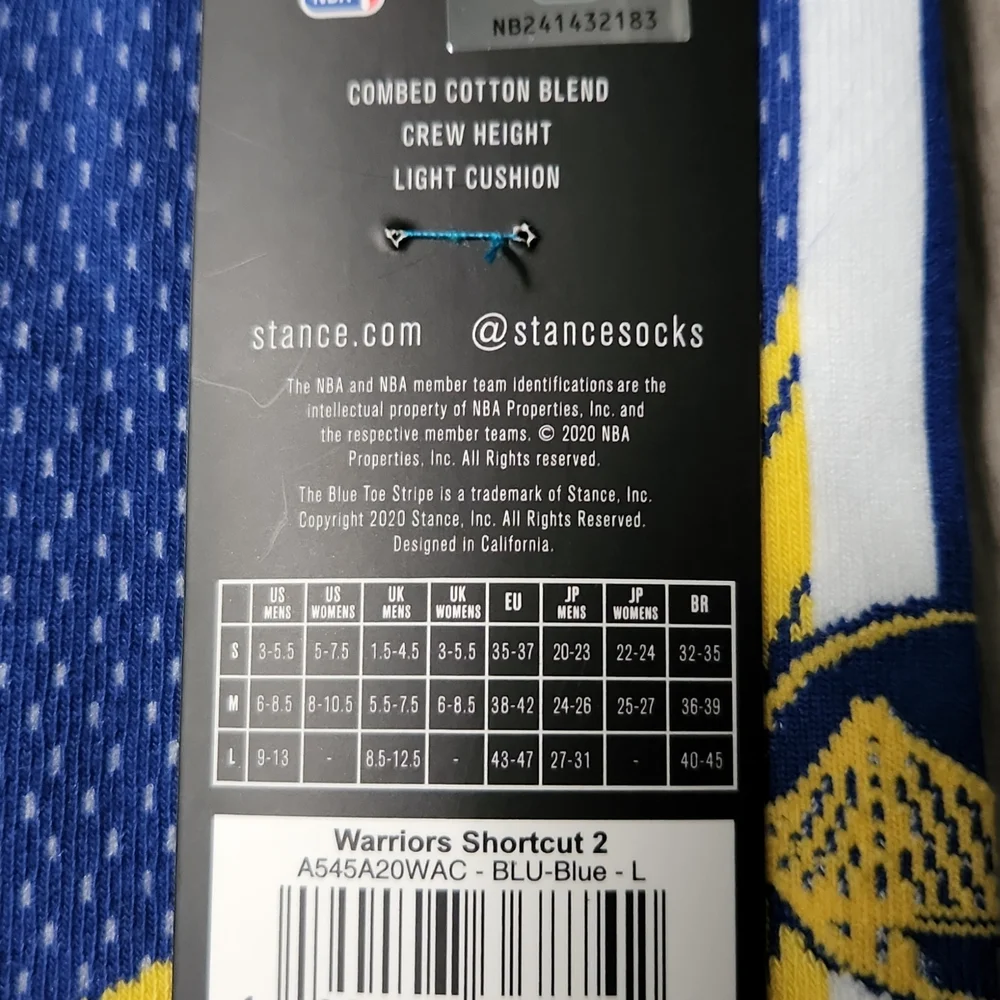 Stance Casual NBA Golden State Warriors Crew Socks -L